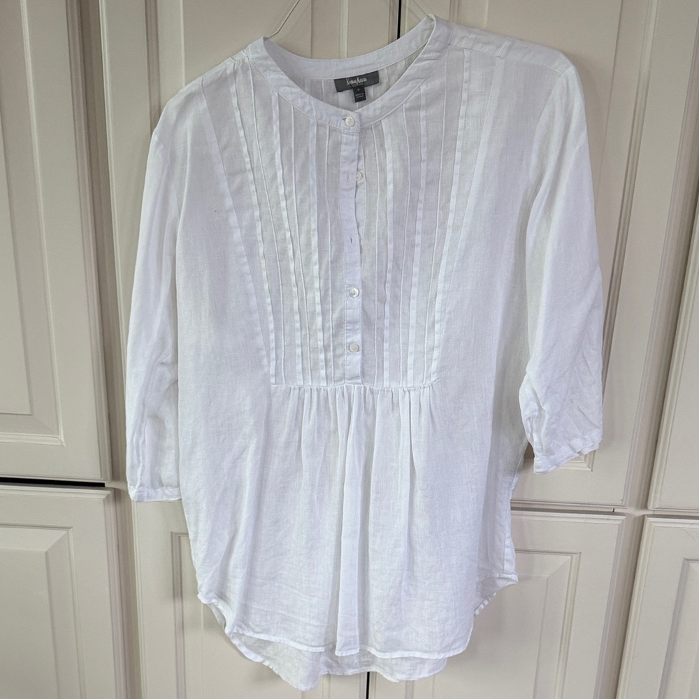 Neiman Marcus White Pintuck Blouse